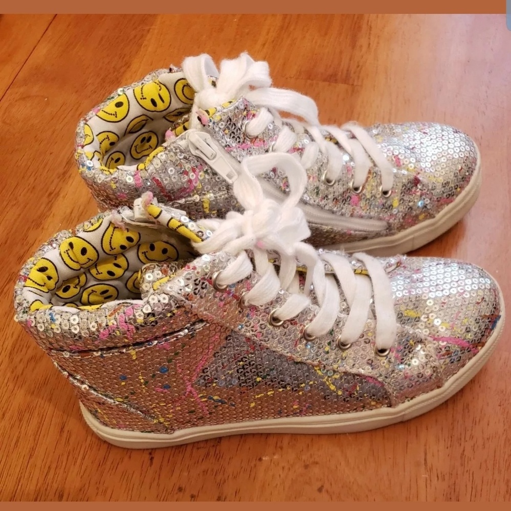 Justice Girl Sz 3 Splattered Paint Sequin High Top